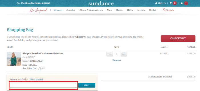 How to use Sundance Catalog promo code
