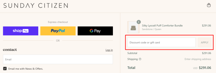 How to use Sunday Citizen promo code