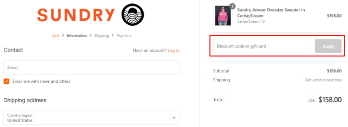 How to use Sundry Clothing promo code