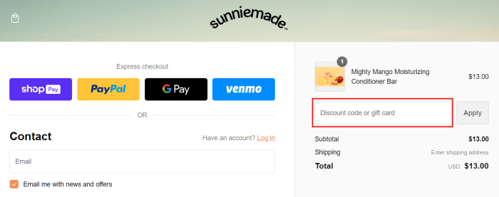 How to use Sunniemade promo code
