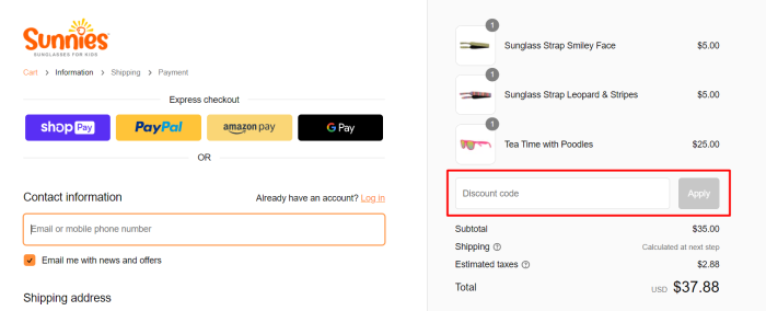How to use Sunnies Shades promo code
