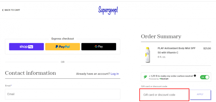 How to use Supergoop! promo code
