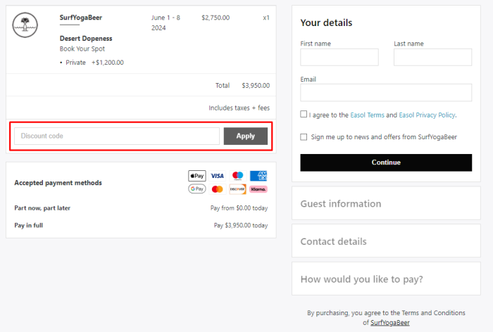 How to use Surf Yoga Beer promo code