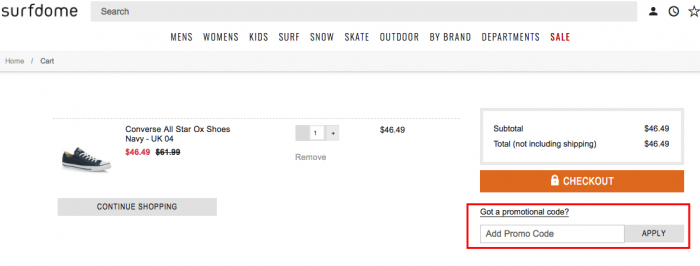 How to use a promotional code at Surfdome