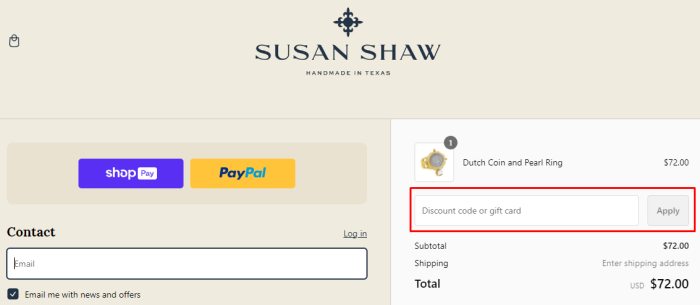 How to use Susan Shaw promo code