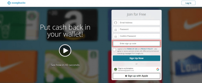 How to use Swagbucks promo code