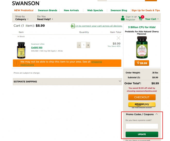 How to use a promo code at Swanson Health Products