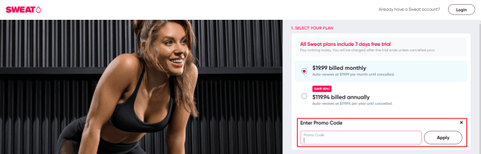 How to use Sweat promo code