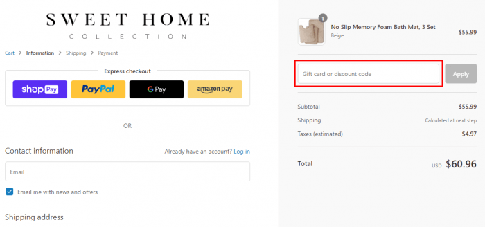 How to use Sweet Home Collection promo code