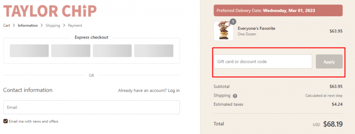 How to use Taylor Chip promo code