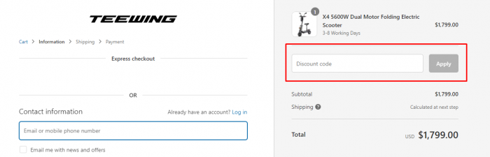 How to use Teewing promo code