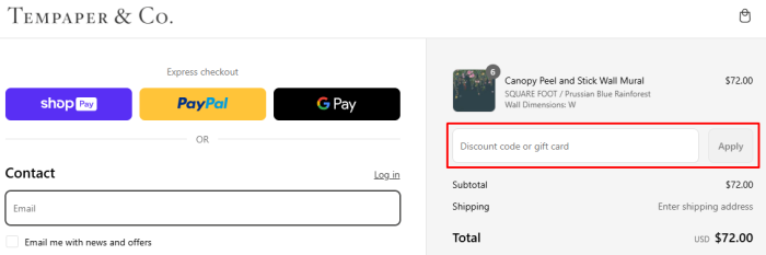 How to use Tempaper & Co. promo code