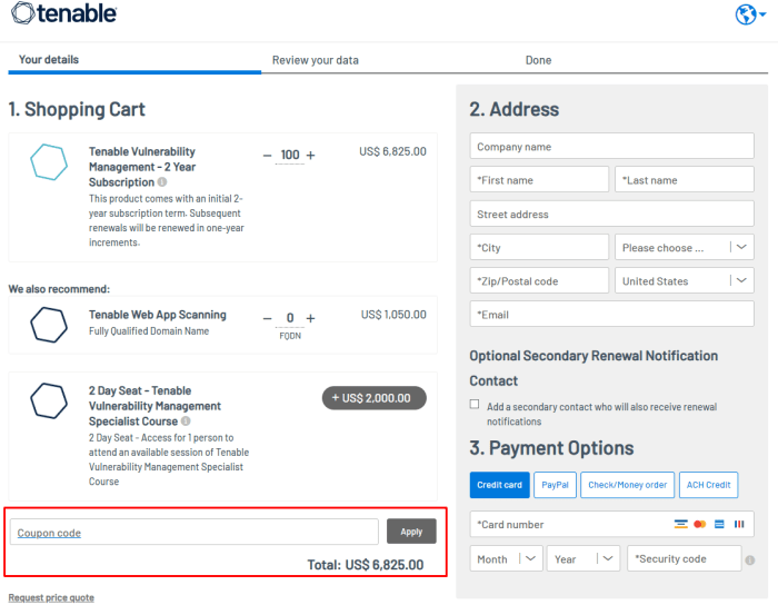 How to use Tenable promo code