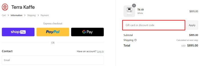 How to use Terra Kaffe promo code