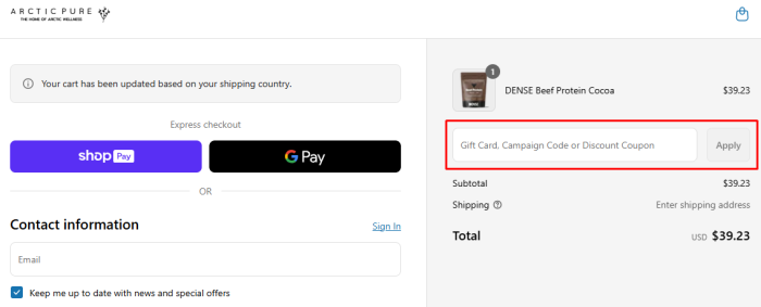How to use The Arctic Pure promo code