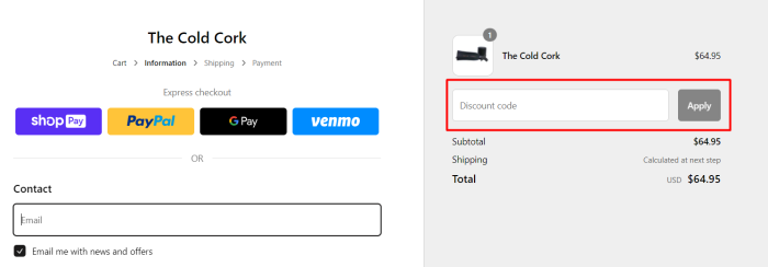 How to use The Cold Cork promo code