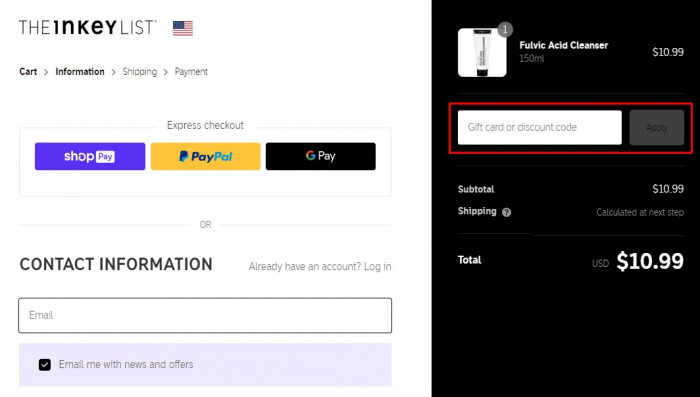 How to use The Inkey List promo code