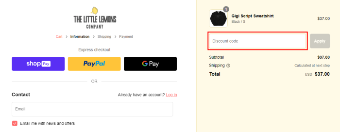 How to use The Little Lemons Company promo code