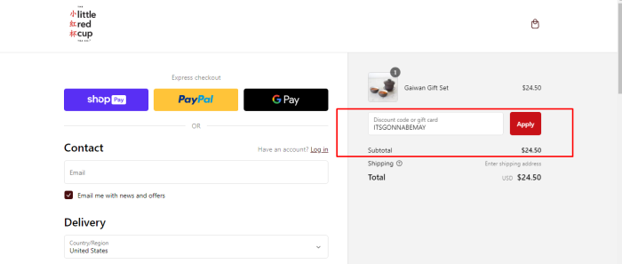 How to use The Little Red Cup Tea Co. promo code