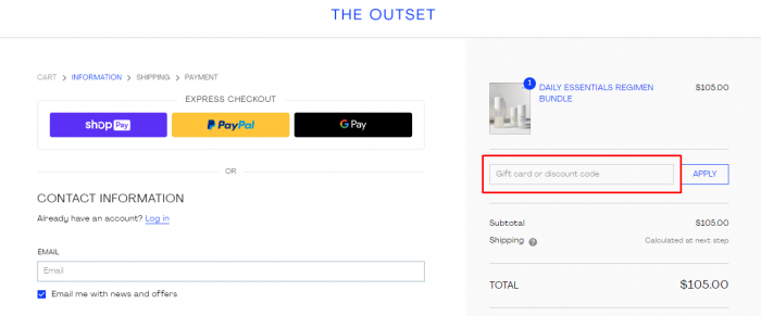 How to use The Outset promo code