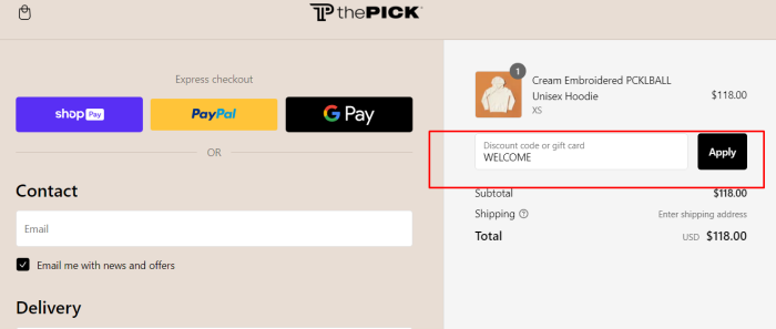 How to use The Pick promo code