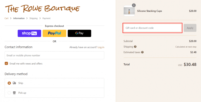 How to use The Rowe Boutique promo code