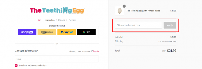 How to use The Teething Egg promo code