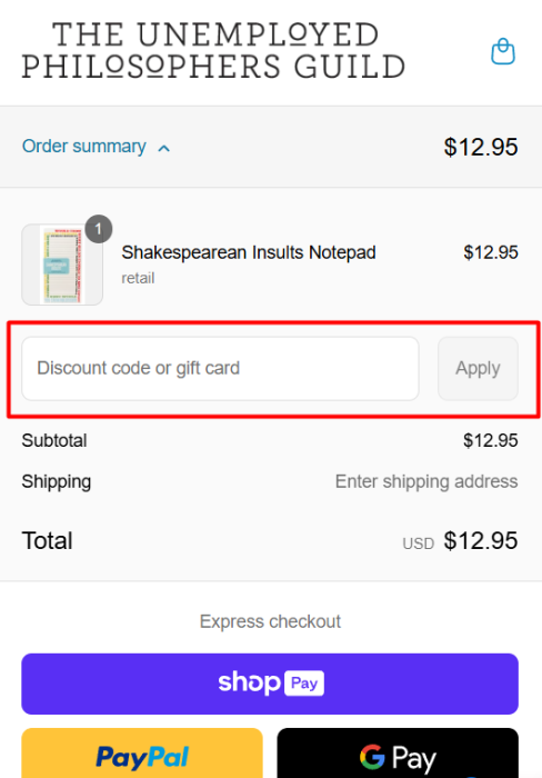 How to use The Unemployed Philosophers Guild promo code