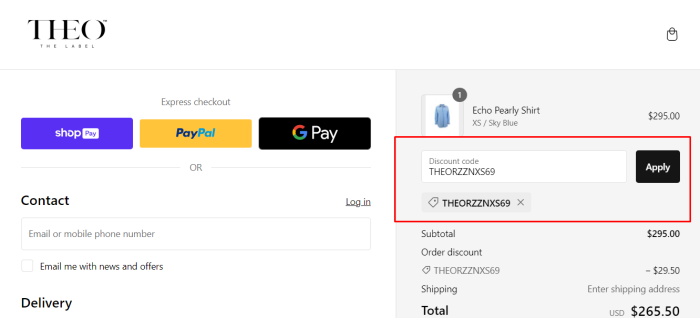 How to use THEO The Label promo code