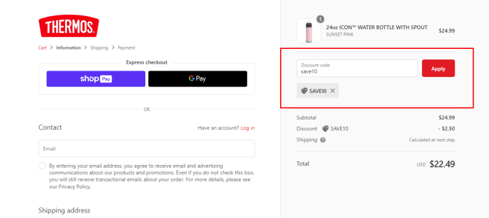 How to use Thermos promo code