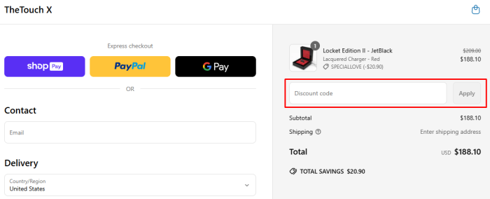 How to use TheTouch X promo code
