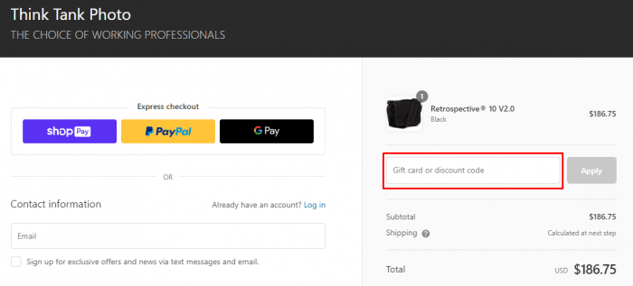 How to use Think Tank Photo promo code