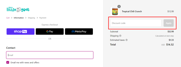 How to use This Little Goat promo code