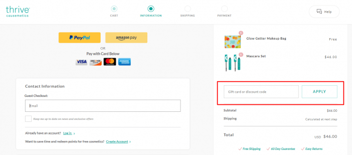 how to apply discount code at thrive causemetics