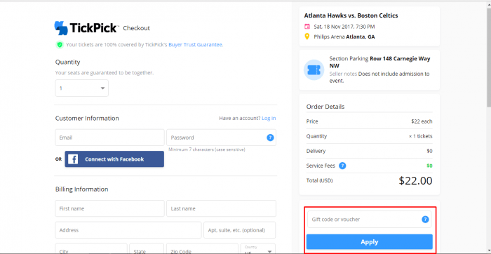 How to use a gift code at TickPick