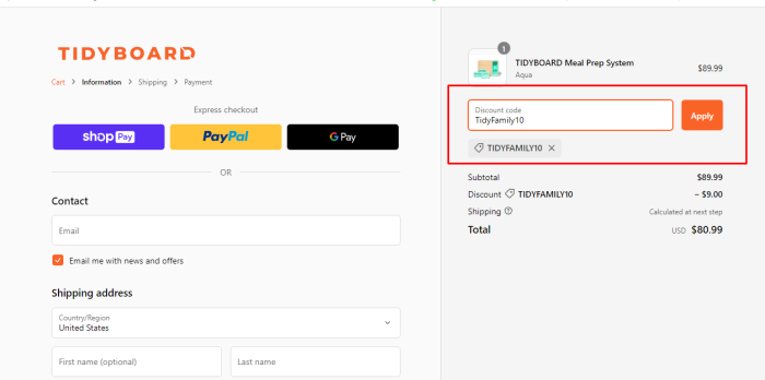 How to use TidyBoard promo code