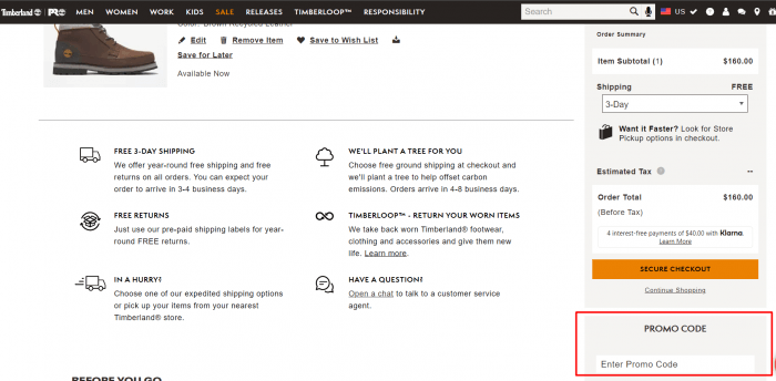 How to use Timberland promo code