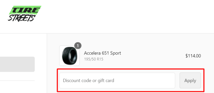 How to use TireStreets promo code