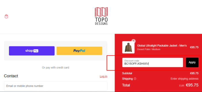 How to use Topo Designs promo code