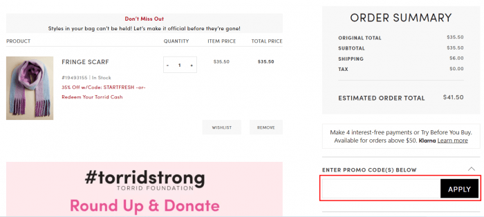 How to use Torrid promo code