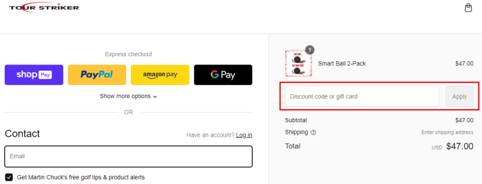 How to use Tour Striker promo code