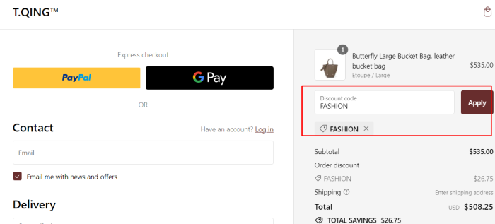 How to use T.QING promo code