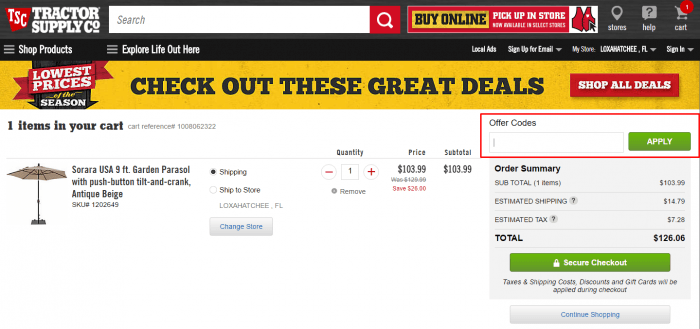 How to use an offer code at Tractor Supply