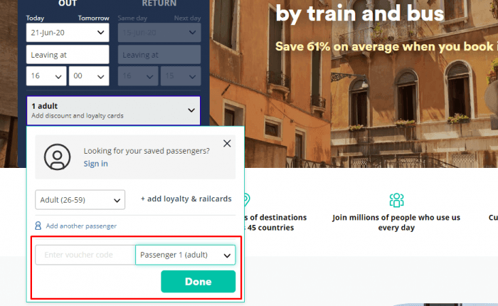 how to apply voucher code at Trainline