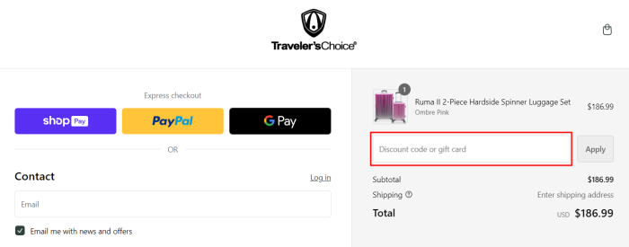 How to use TRAVELER'S CHOICE promo code