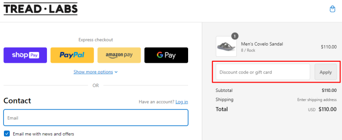 How to use Tread Labs promo code