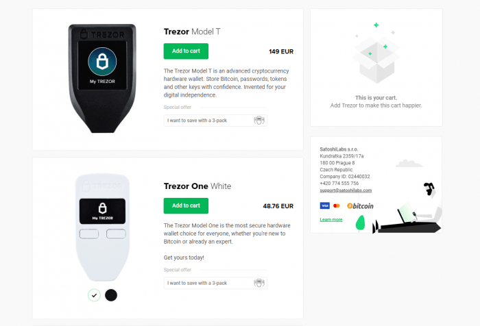 Trezor range of products 