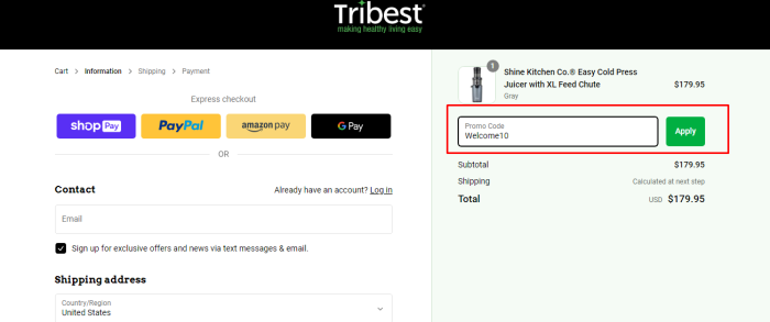 How to use Tribest promo code