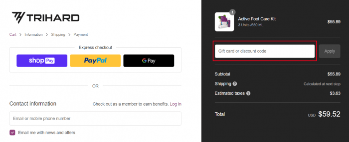 How to use TRIHARD promo code