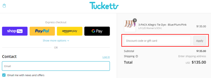 How to use Tucketts promo code